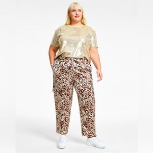 Bar III Cheetah Print Cargo Satin Pants, Size 2X - NWT